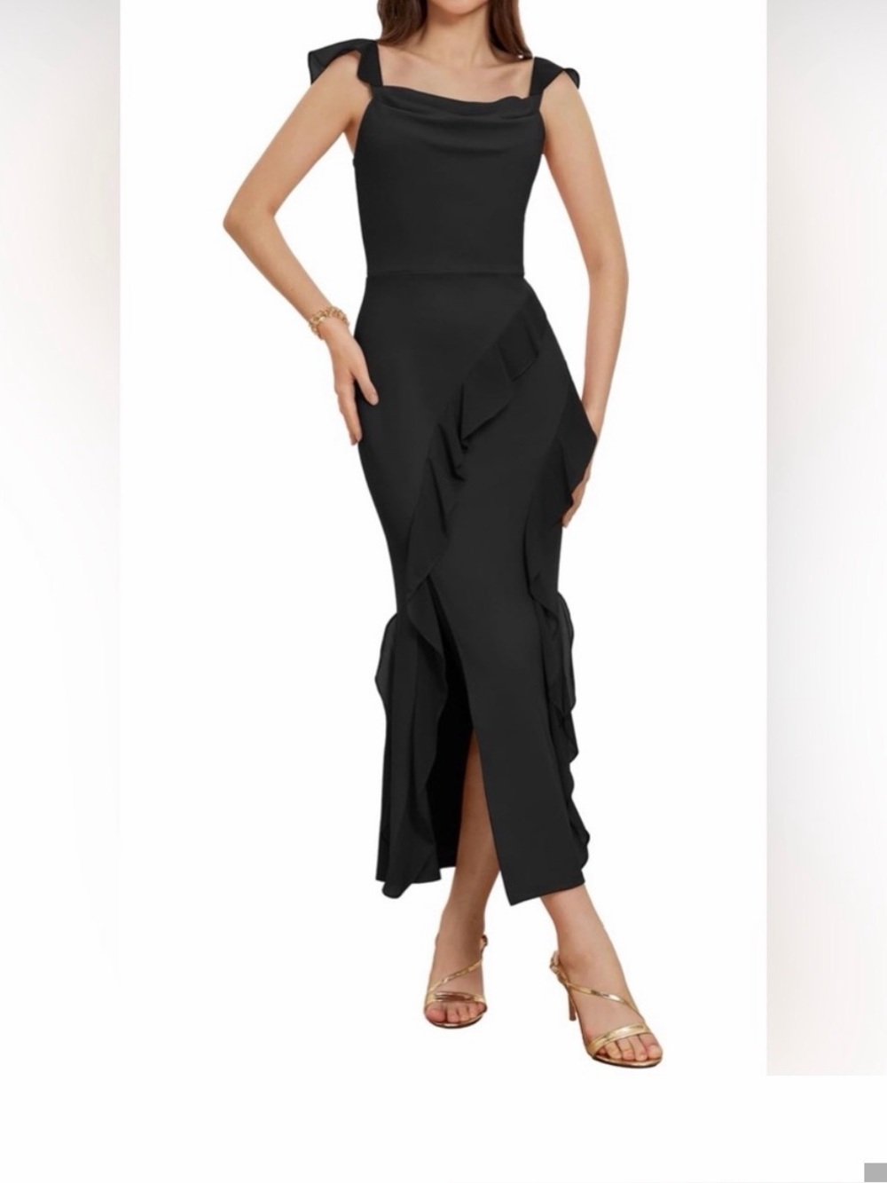 Grace Karin cowl neck sleeveless ruffled fishtail dress wedding guest black tie
